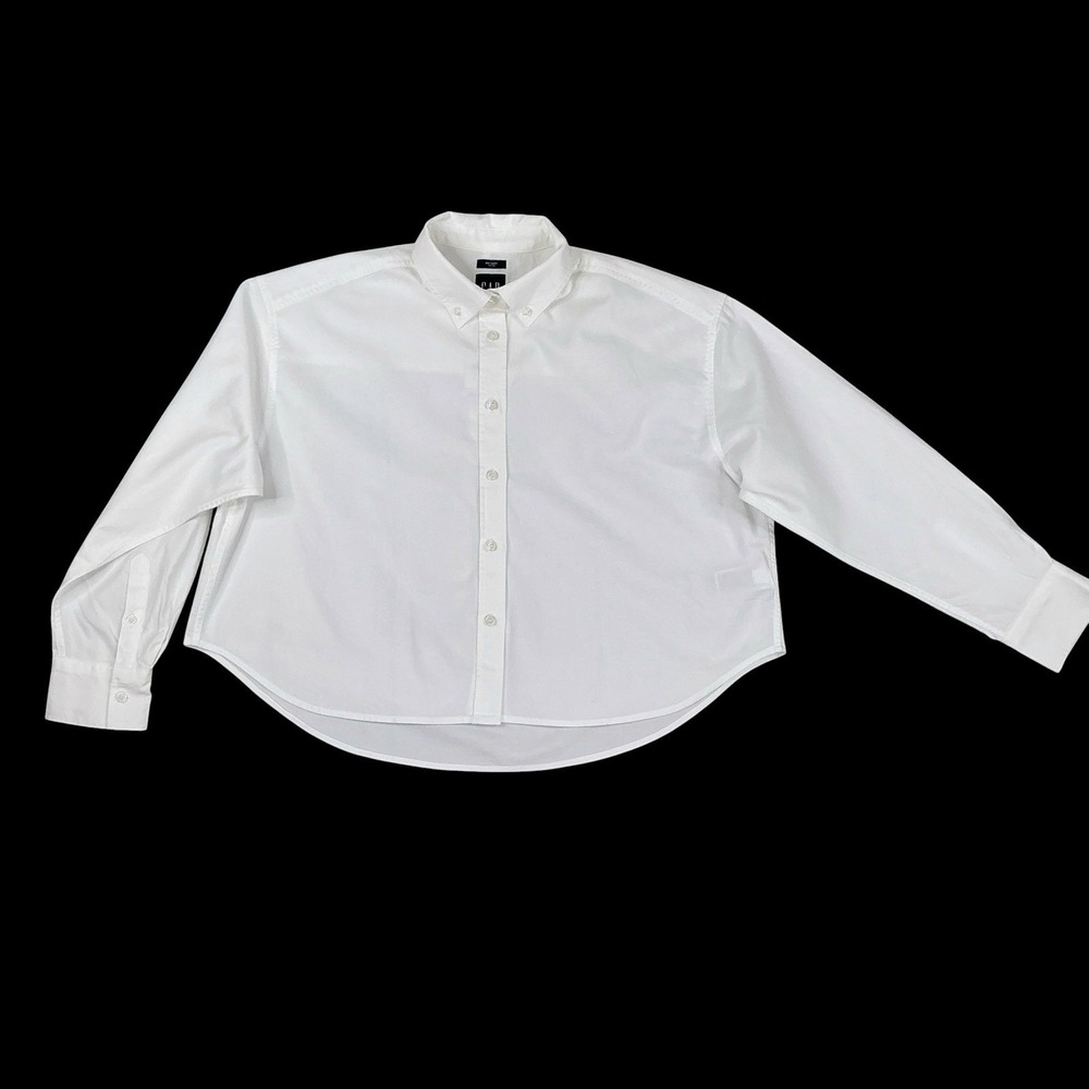 GAP Top Women Small White Long Sleeve Button Down Big Shirt Cropped Cotton NWT